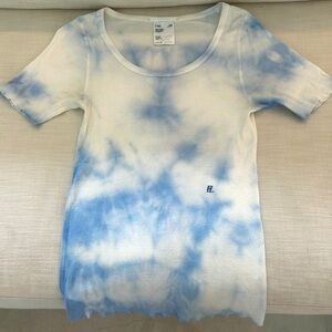 Helmet Lang Blue and White Tie-Dye T-Shirt Women’s Size Medium
